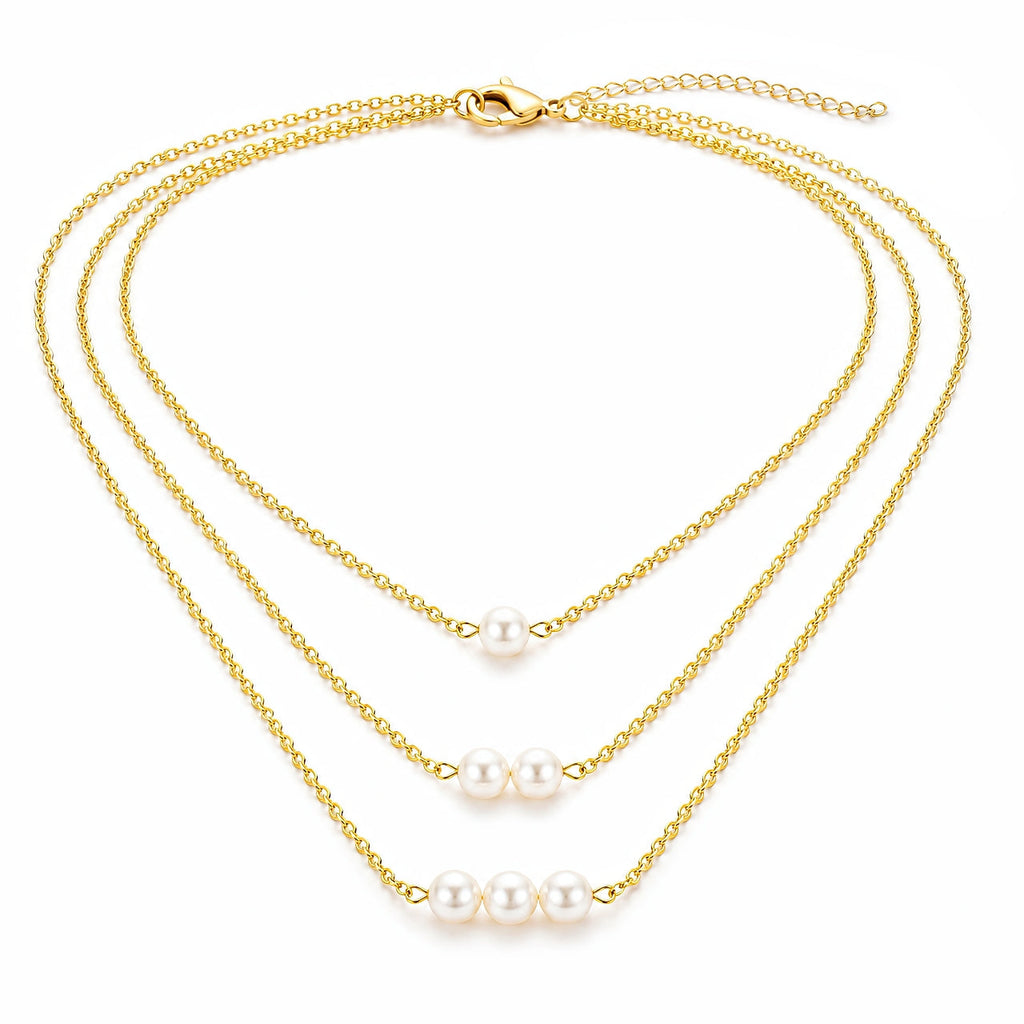 Desihi Necklace Anti-Tarnish Gold Plated Multilayered Pearls Set