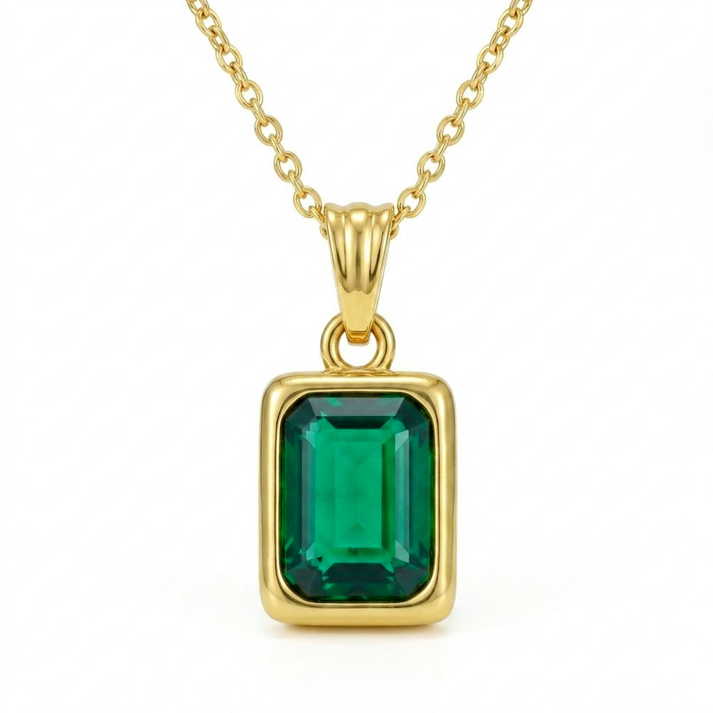 Desihi Necklace Anti-Tarnish Gold Plated Emerald Green Pendant Set