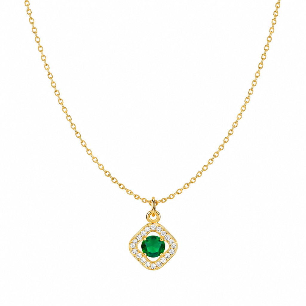 Desihi Necklace Anti-Tarnish Gold Plated Chain With Emerald