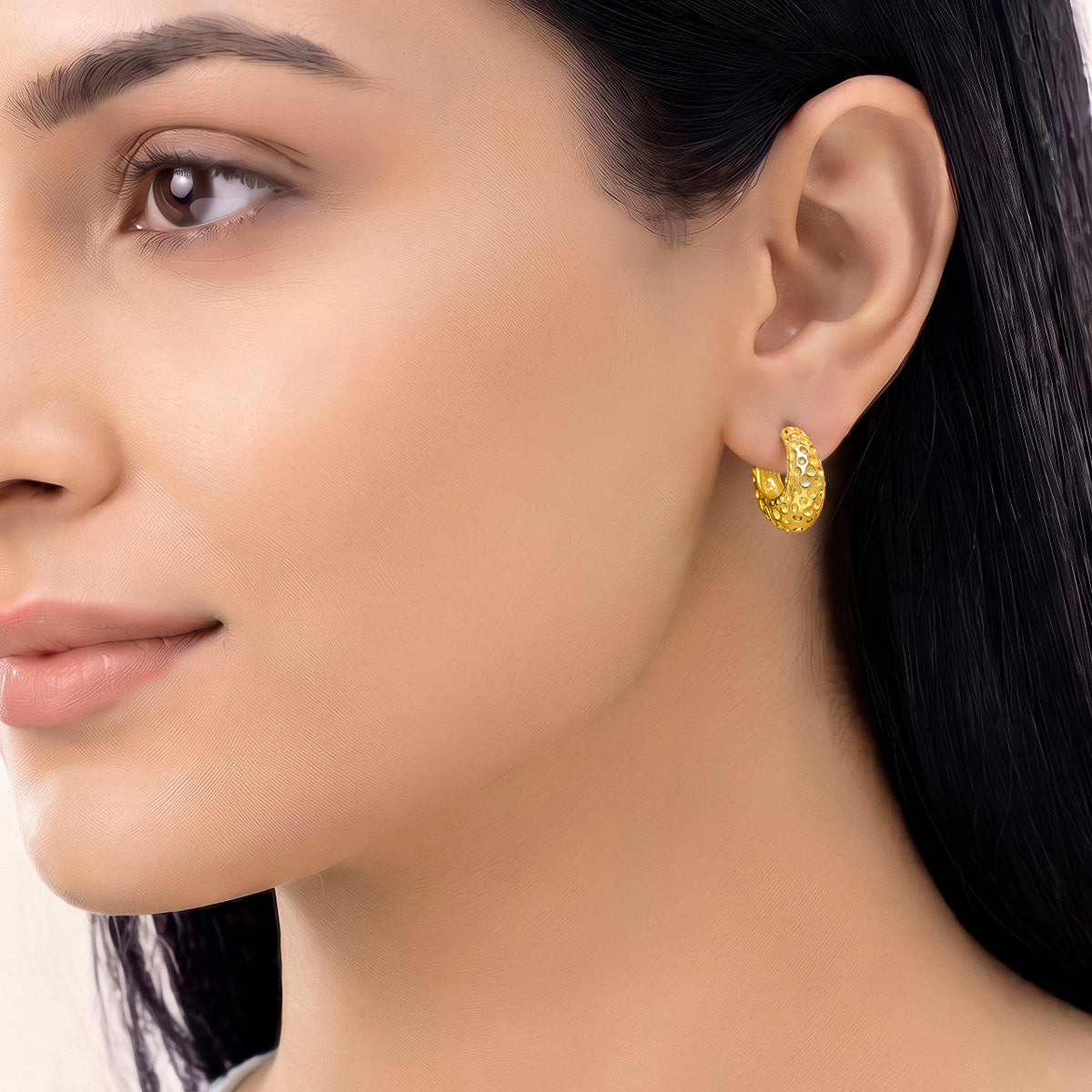 Desihi Earrings Anti-Tarnish Gold Plated Hammered Hoops