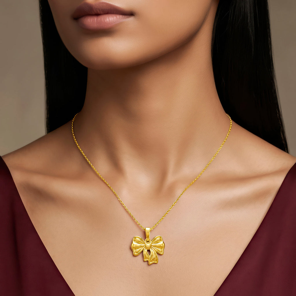 Desihi Necklace Anti-Tarnish Gold Plated Bow Pendant
