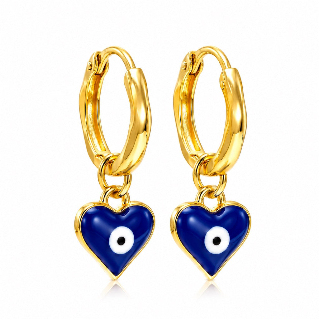 Desihi Earrings Anti-Tarnish Heart Evil Eye Hoops