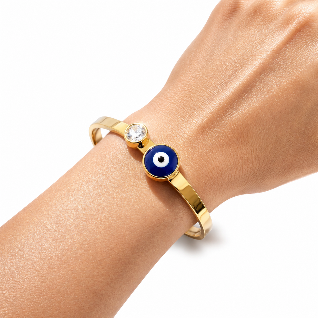 Desihi Bracelet Anti-Tarnish Gold Plated Evil Eye Bangle (Adjustable Size)