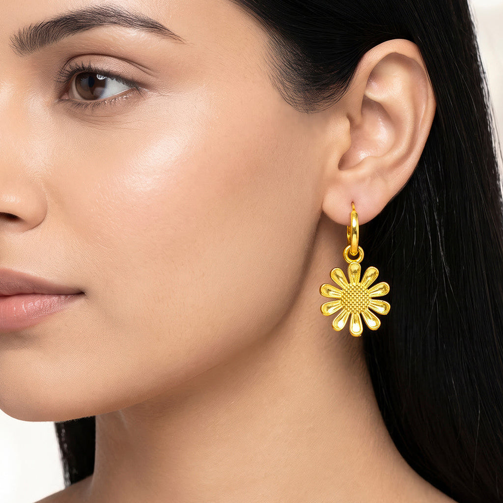 Desihi Earrings Anti-Tarnish Gold Plated Sunflower Hoops