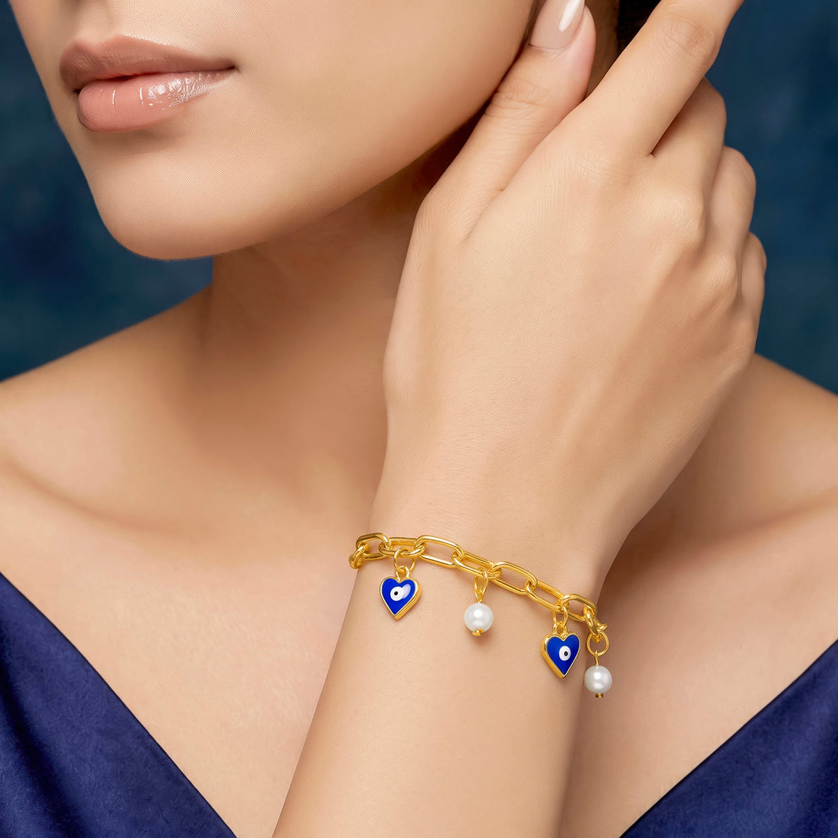 Desihi Bracelet Anti-Tarnish Evil Eye Pearl Chain (Adjustable Size)