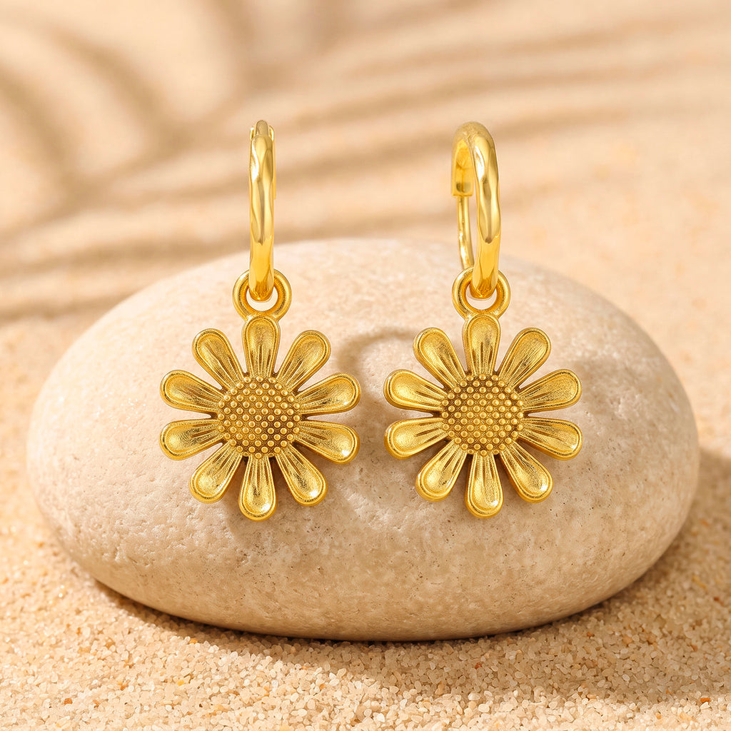 Desihi Earrings Anti-Tarnish Gold Plated Sunflower Hoops