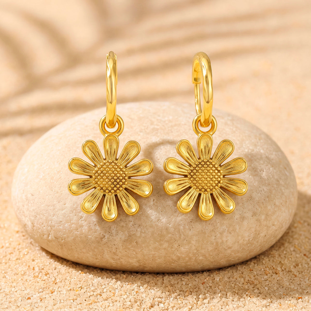 Desihi Earrings Anti-Tarnish Gold Plated Sunflower Hoops