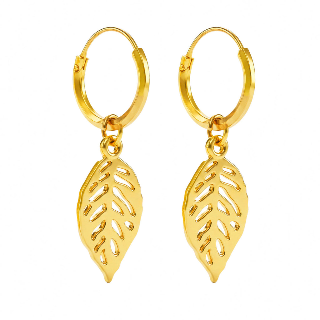 Desihi Earrings Anti-Tarnish Gold Plated Leaf Danglers