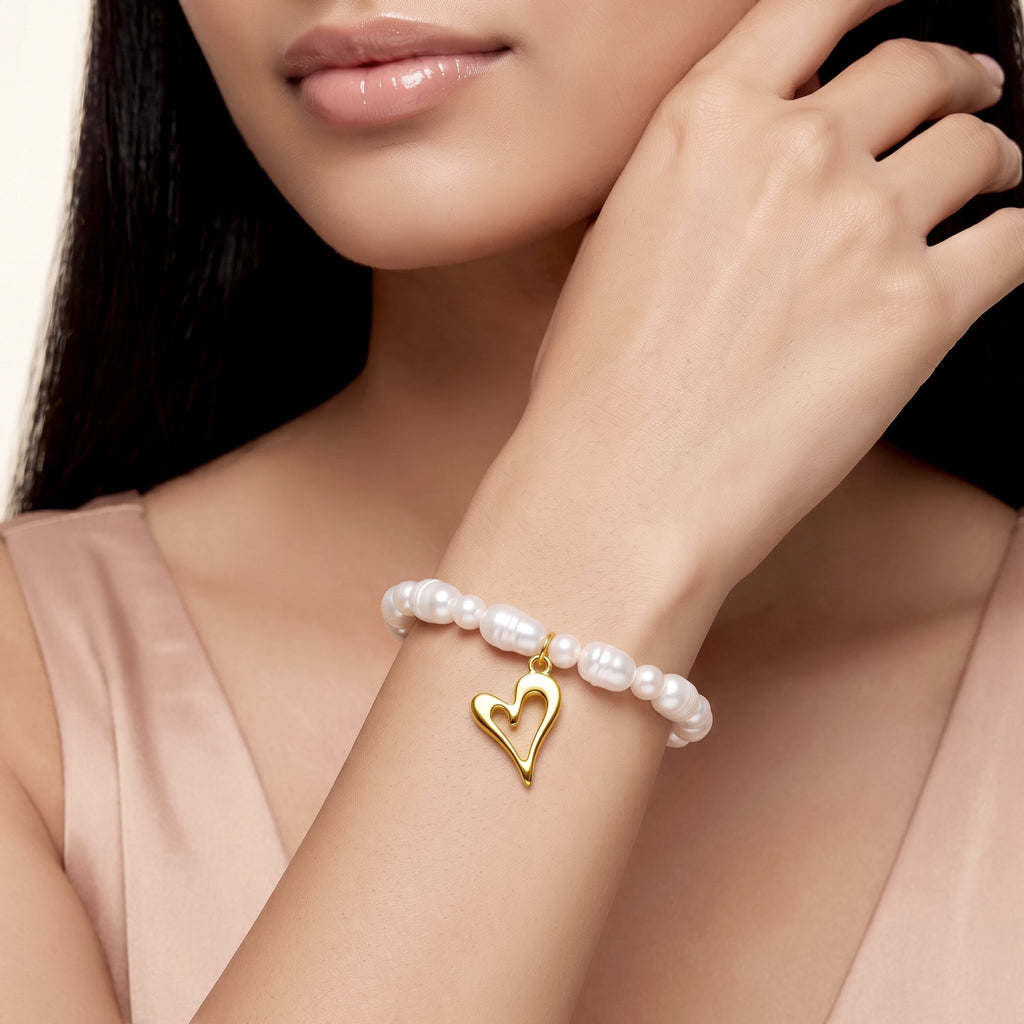 Desihi Bracelet Anti-Tarnish Baroque Pearl Heart (Adjustable Size)