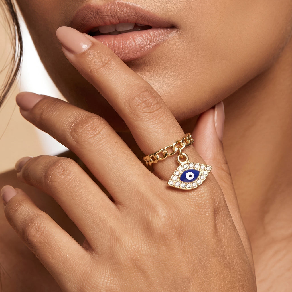 Desihi Ring Anti-Tarnish Evil Eye Charm (Adjustable Size)
