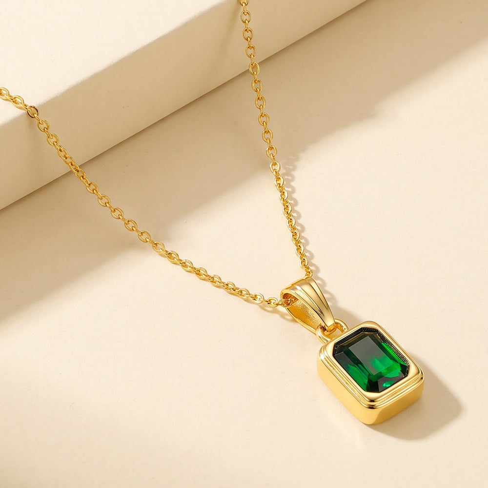 Desihi Necklace Anti-Tarnish Gold Plated Emerald Green Pendant Set
