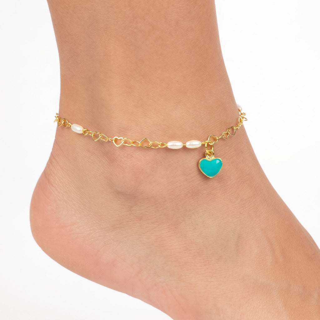 Desihi Anklet Anti-Tarnish Gold Plated Chain with Heart Charm