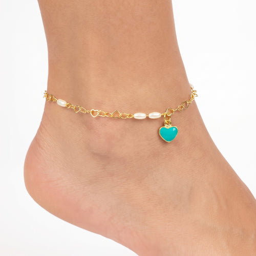Desihi Anklet Anti-Tarnish Gold Plated Chain with Heart Charm