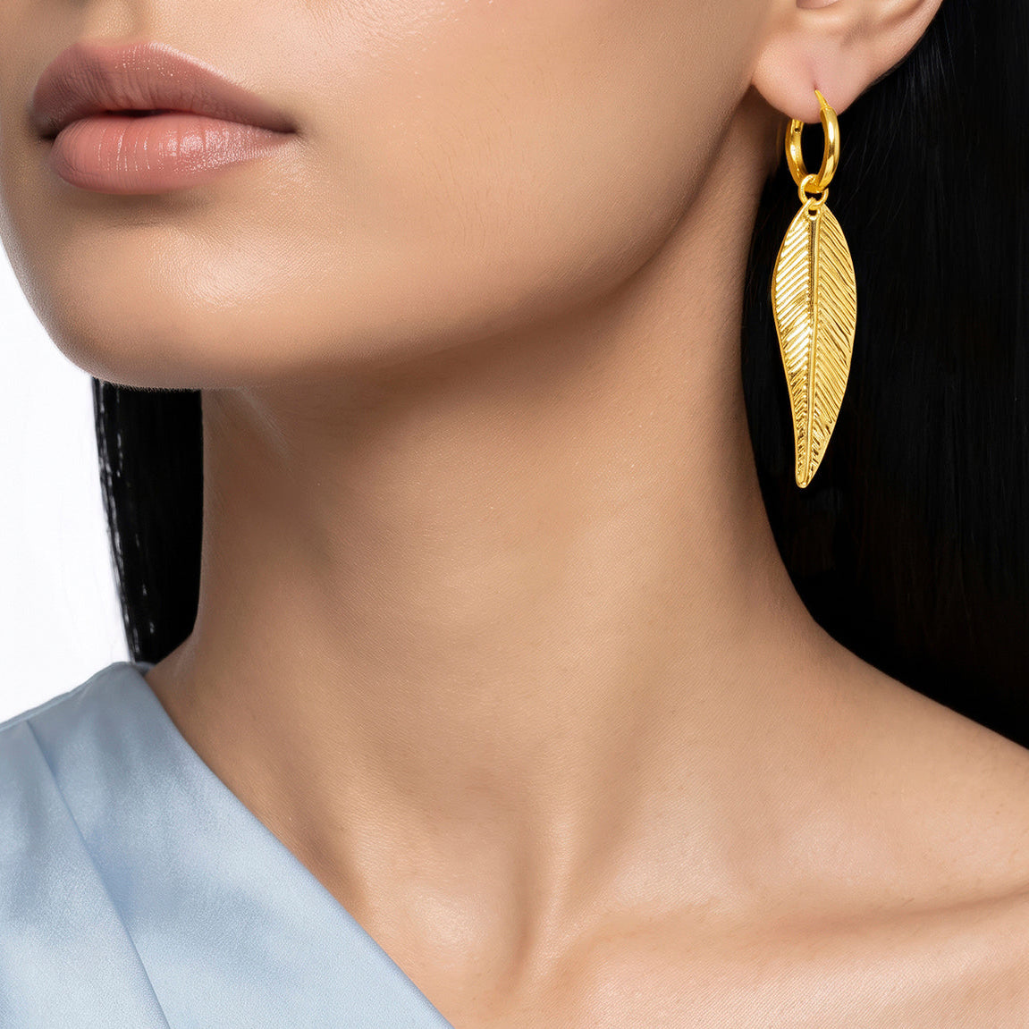 Desihi Earrings Anti-Tarnish Gold Plated Long Leaf Danglers