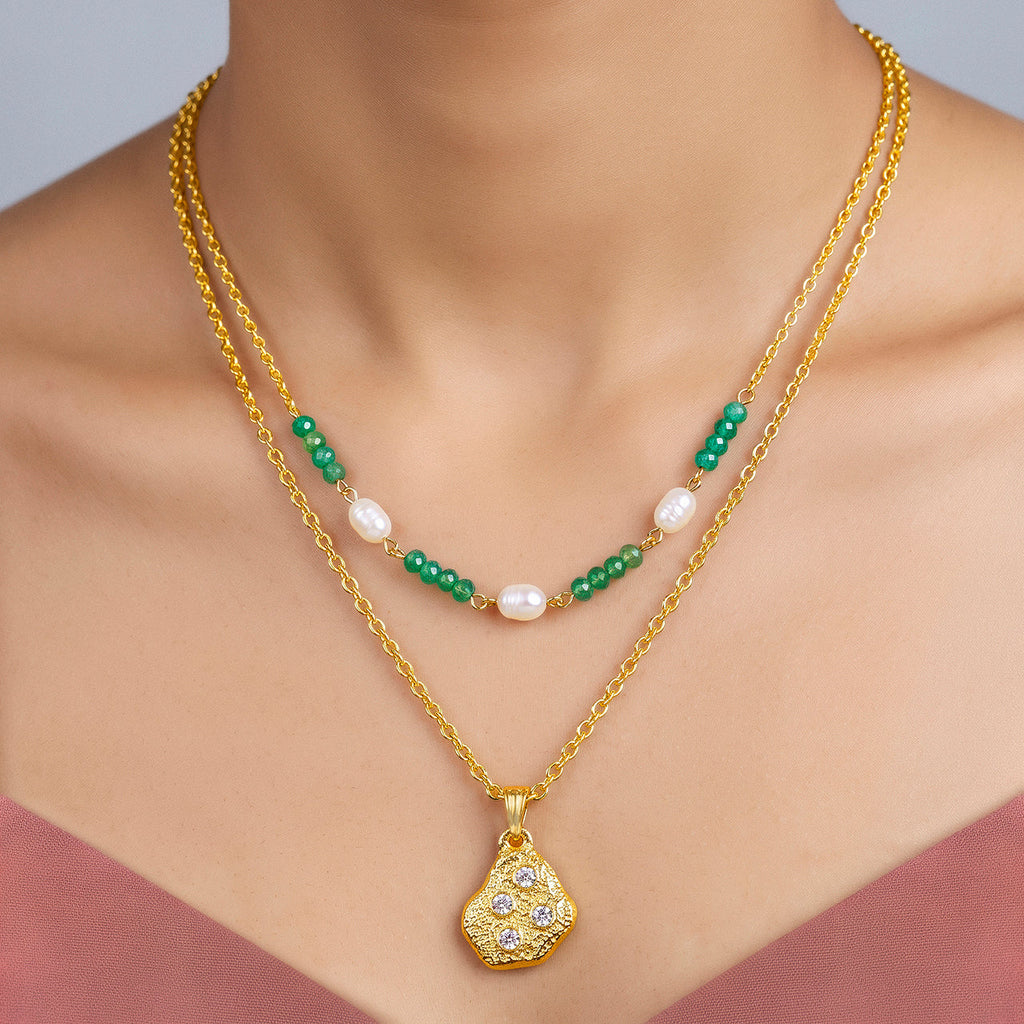 Desihi Necklace Anti-Tarnish Green Pearl Crystal