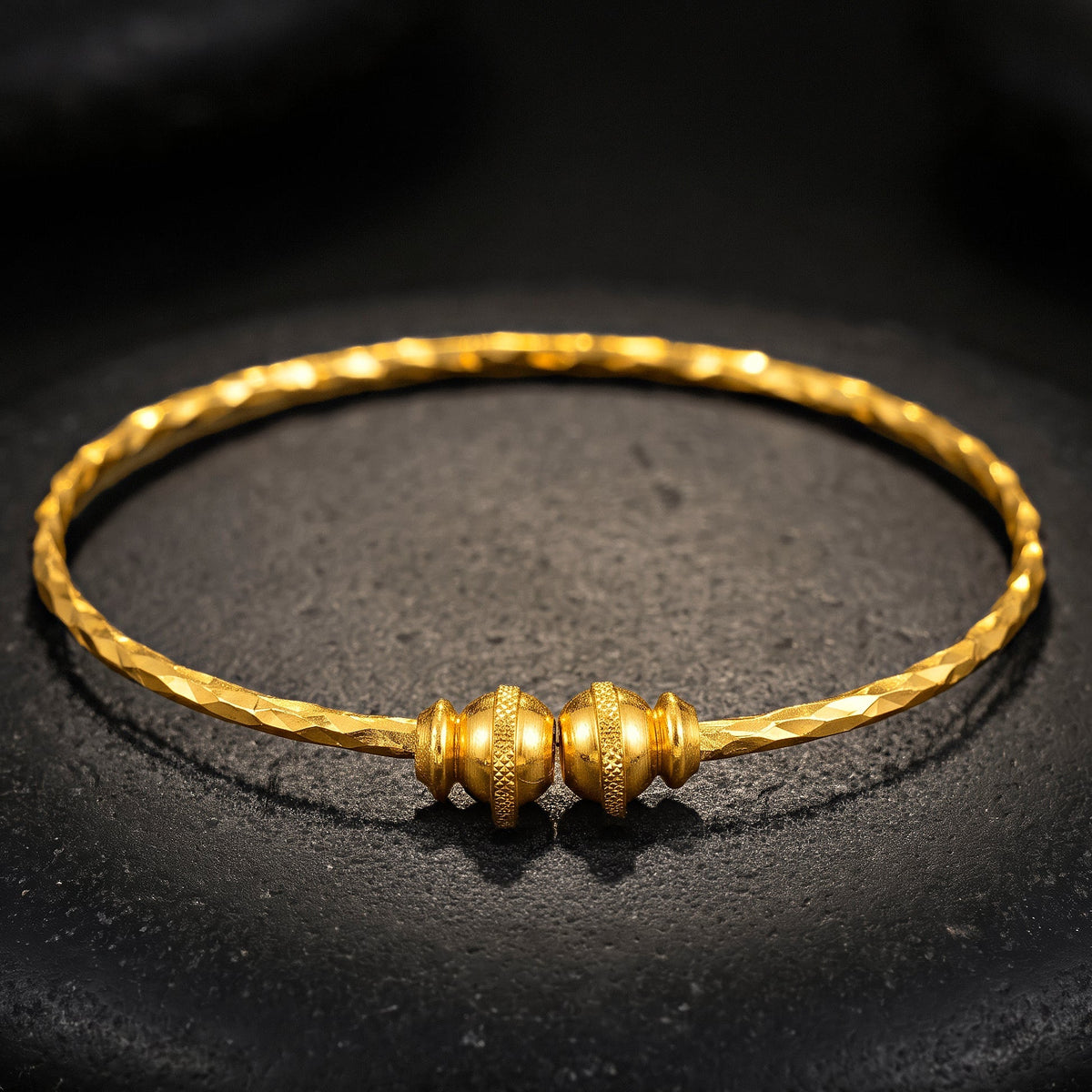 Desihi Bracelet Anti-Tarnish Gold Plated Textured Bangle (Adjustable Size)