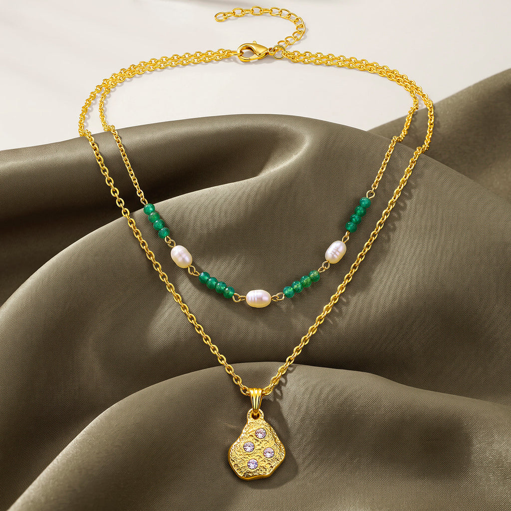 Desihi Necklace Anti-Tarnish Green Pearl Crystal