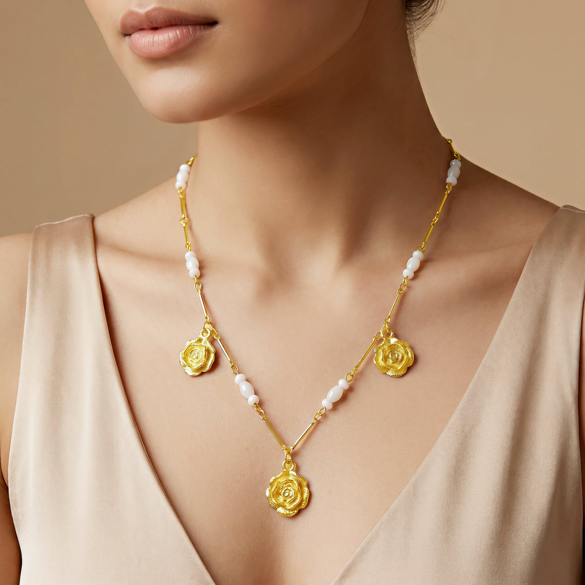 Desihi Necklace Anti-Tarnish Rose Flower Charm