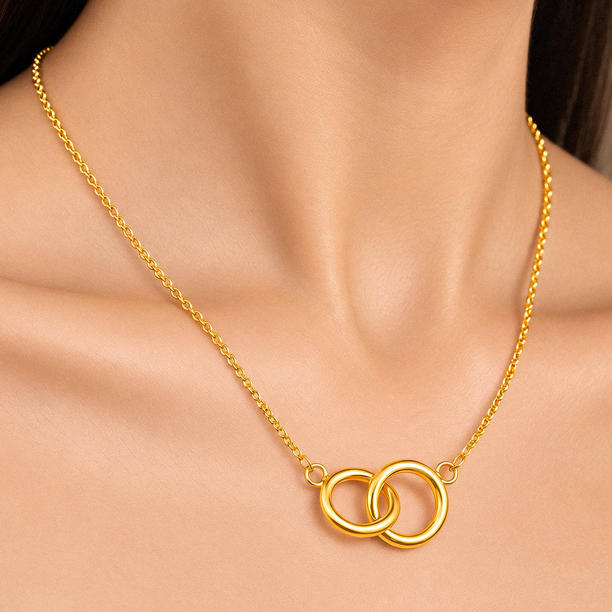 Desihi Necklace Anti-Tarnish Gold Plated Interlocking Rings Pendant