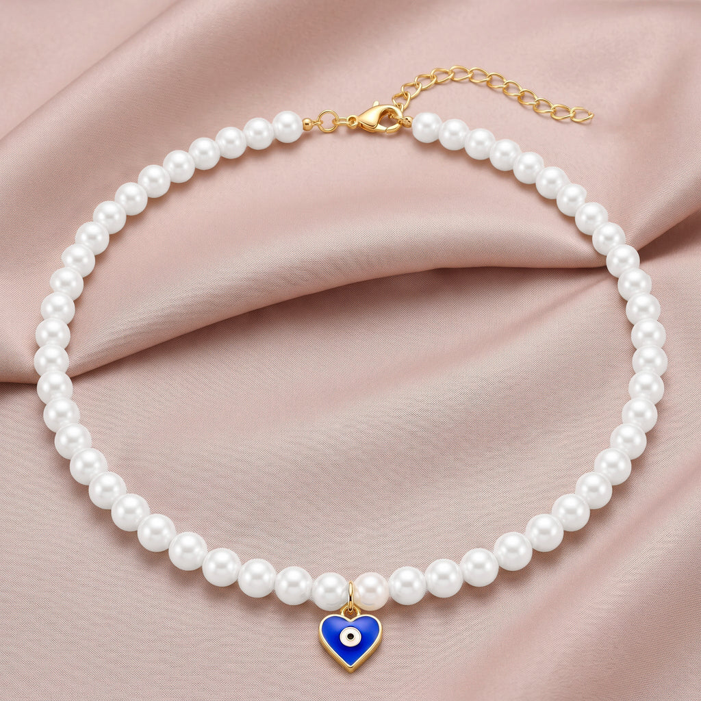 Desihi Necklace Anti-Tarnish Pearl Evil Eye Pendant Set