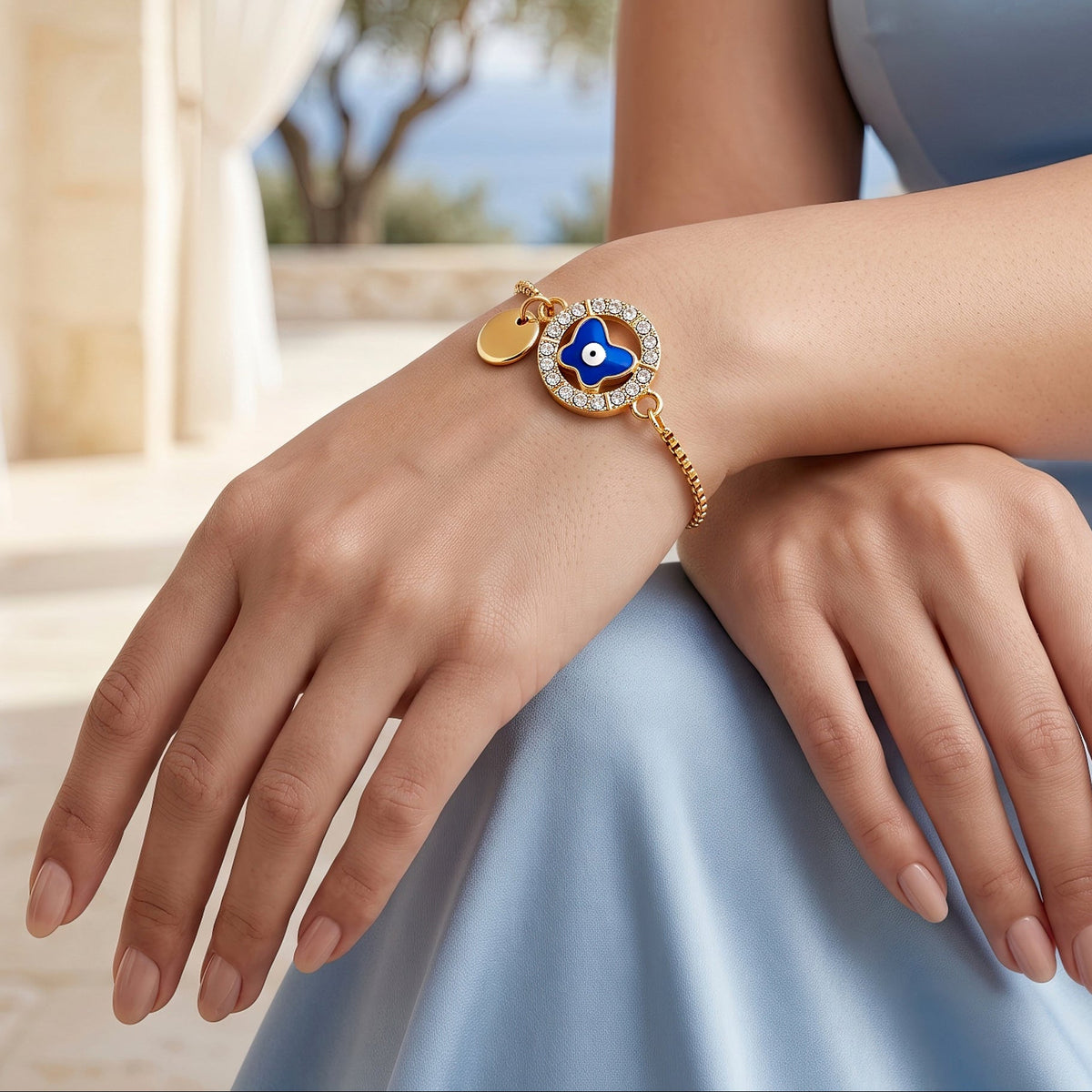 Desihi Bracelet Anti-Tarnish Gold Plated Evil Eye (Adjustable Size)
