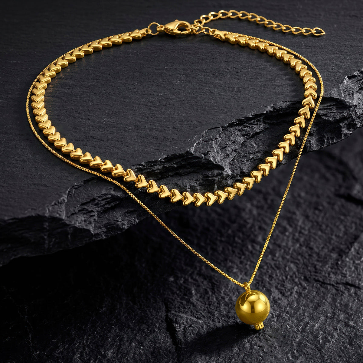 Desihi Necklace Anti-Tarnish Layered Heart Ball