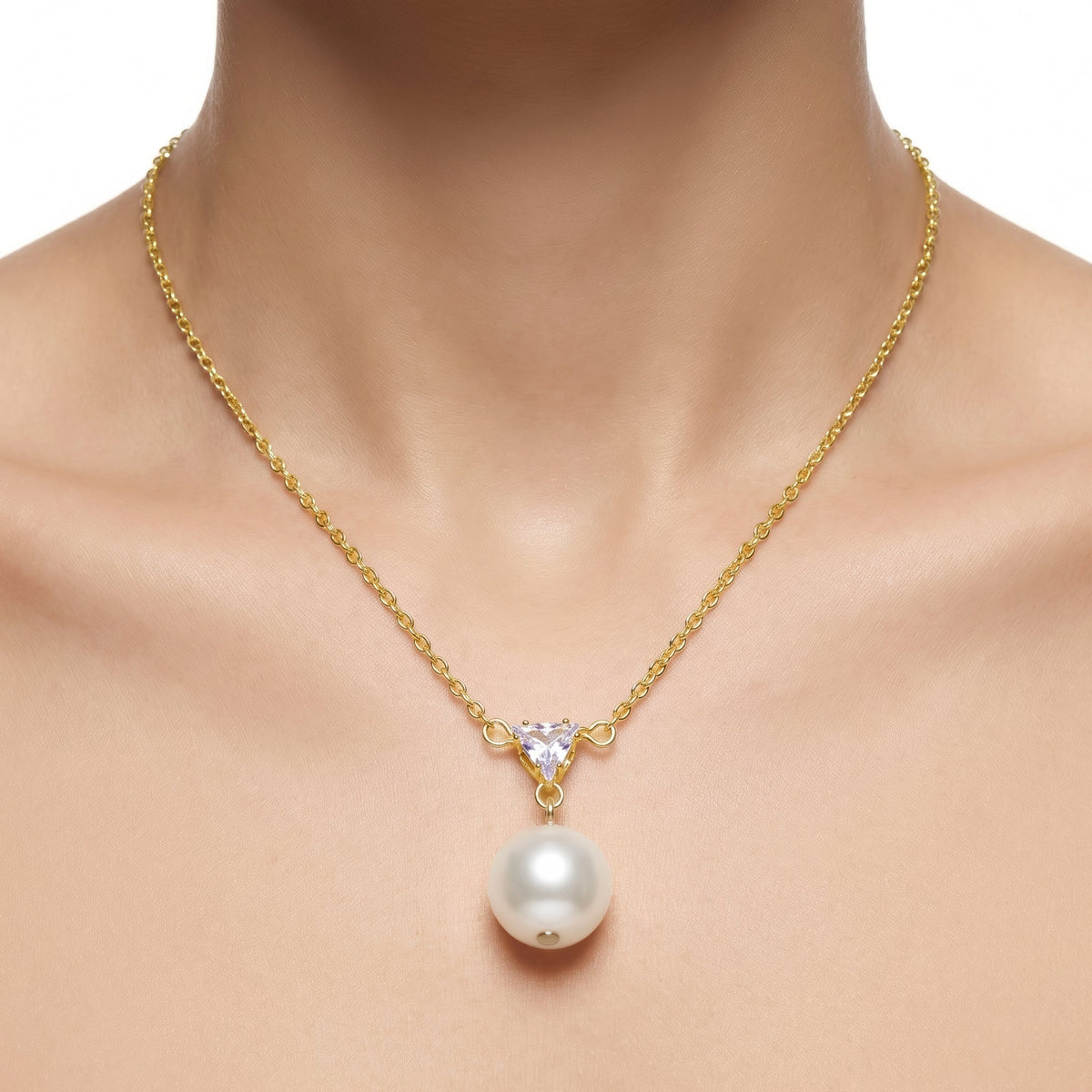 Desihi Necklace Anti-Tarnish Trillion Crystal & Pearl Pendant