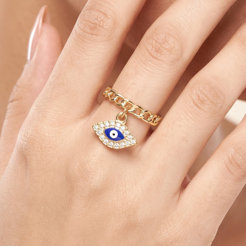 Desihi Ring Anti-Tarnish Evil Eye Charm (Adjustable Size)