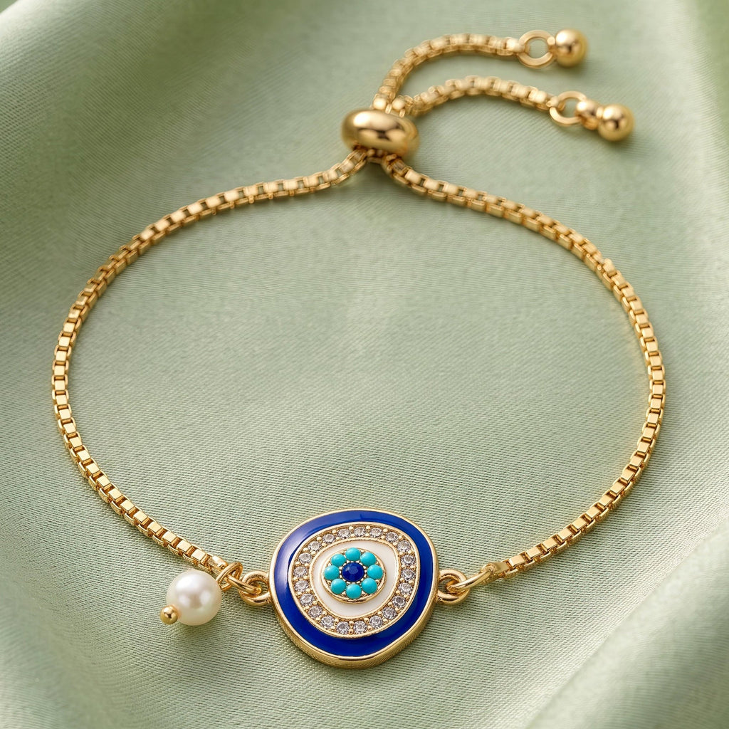 Desihi Bracelet Anti-Tarnish Gold Plated Chain With Evil Eye (Adjustable Size)