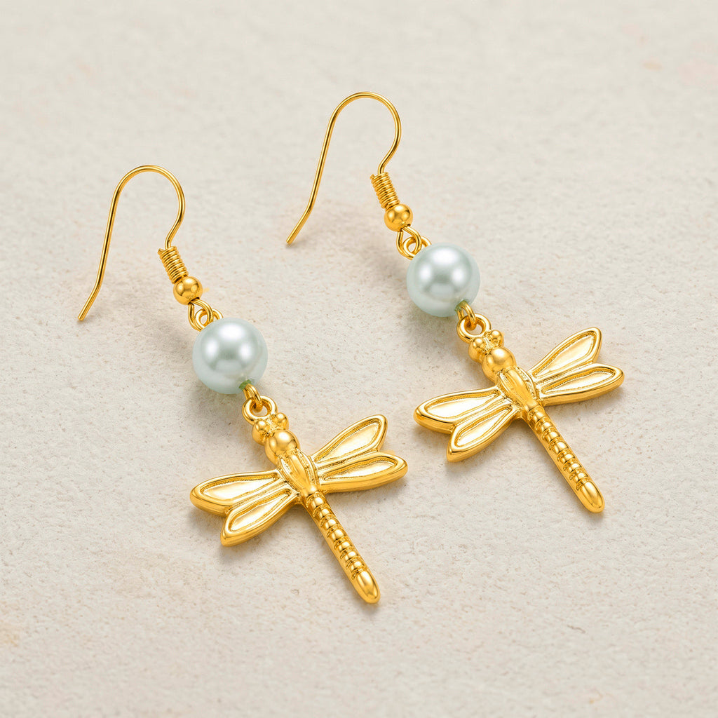 Desihi Earrings Anti-Tarnish Pearl Dragonfly