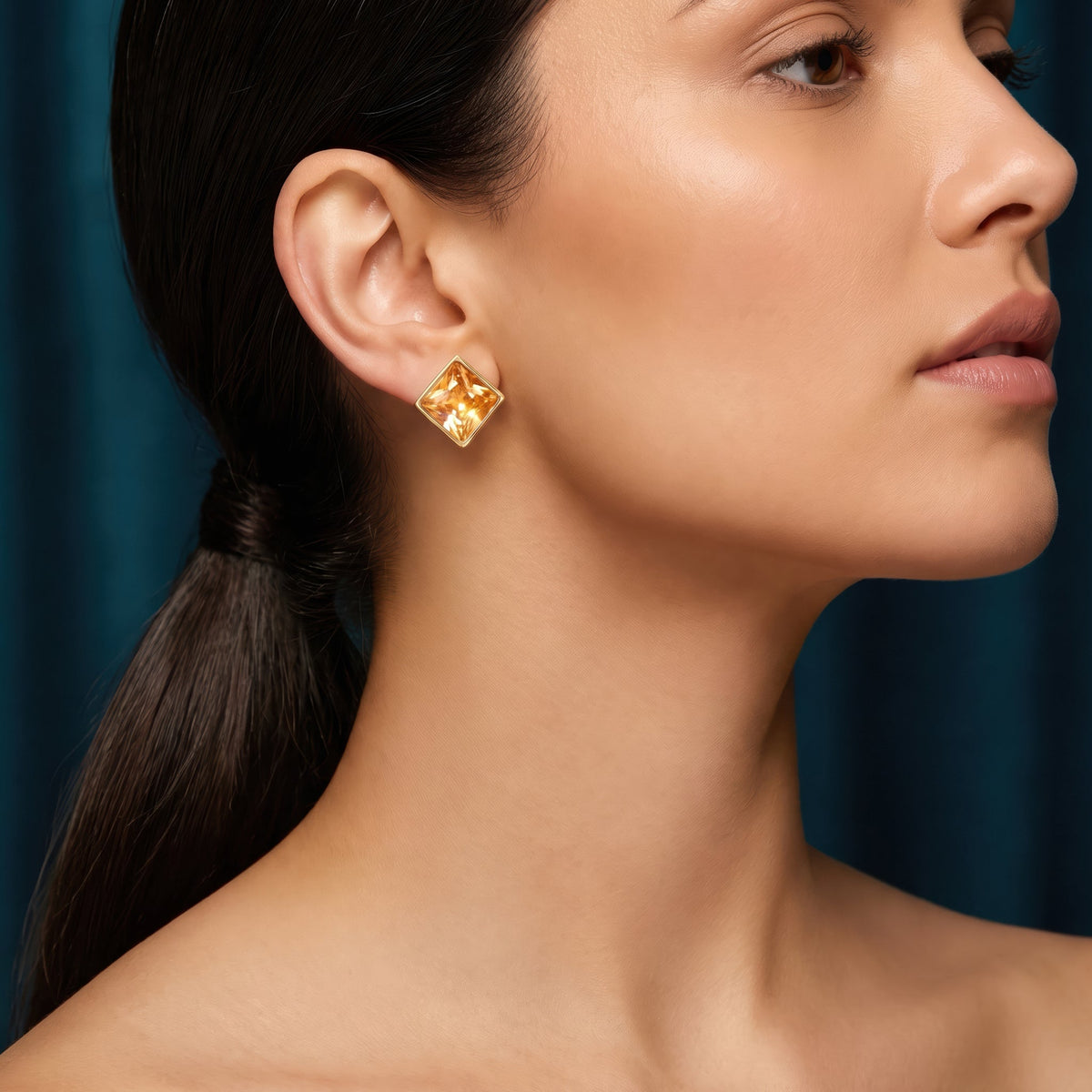Desihi Earrings Anti-Tarnish Amber Square Crystal