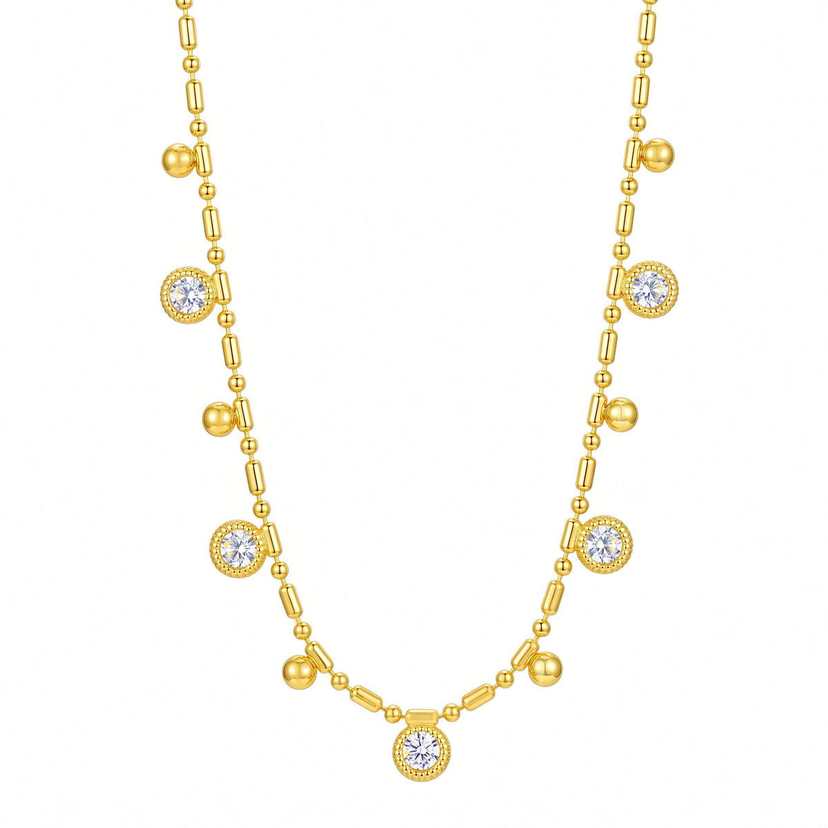 Desihi Necklace Anti-Tarnish Gold Plated Crystal Beads Chain