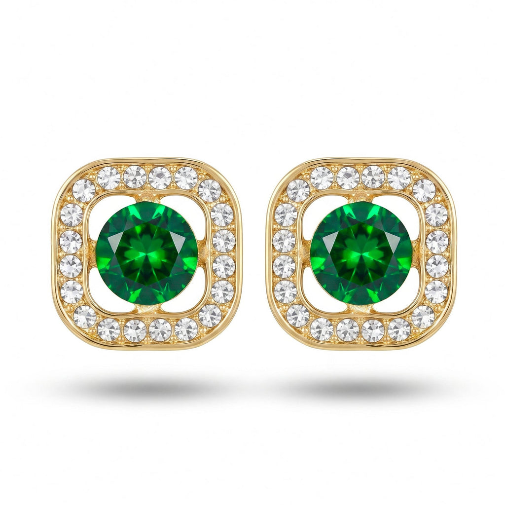 Desihi Earrings Anti-Tarnish Emerald Square Studs