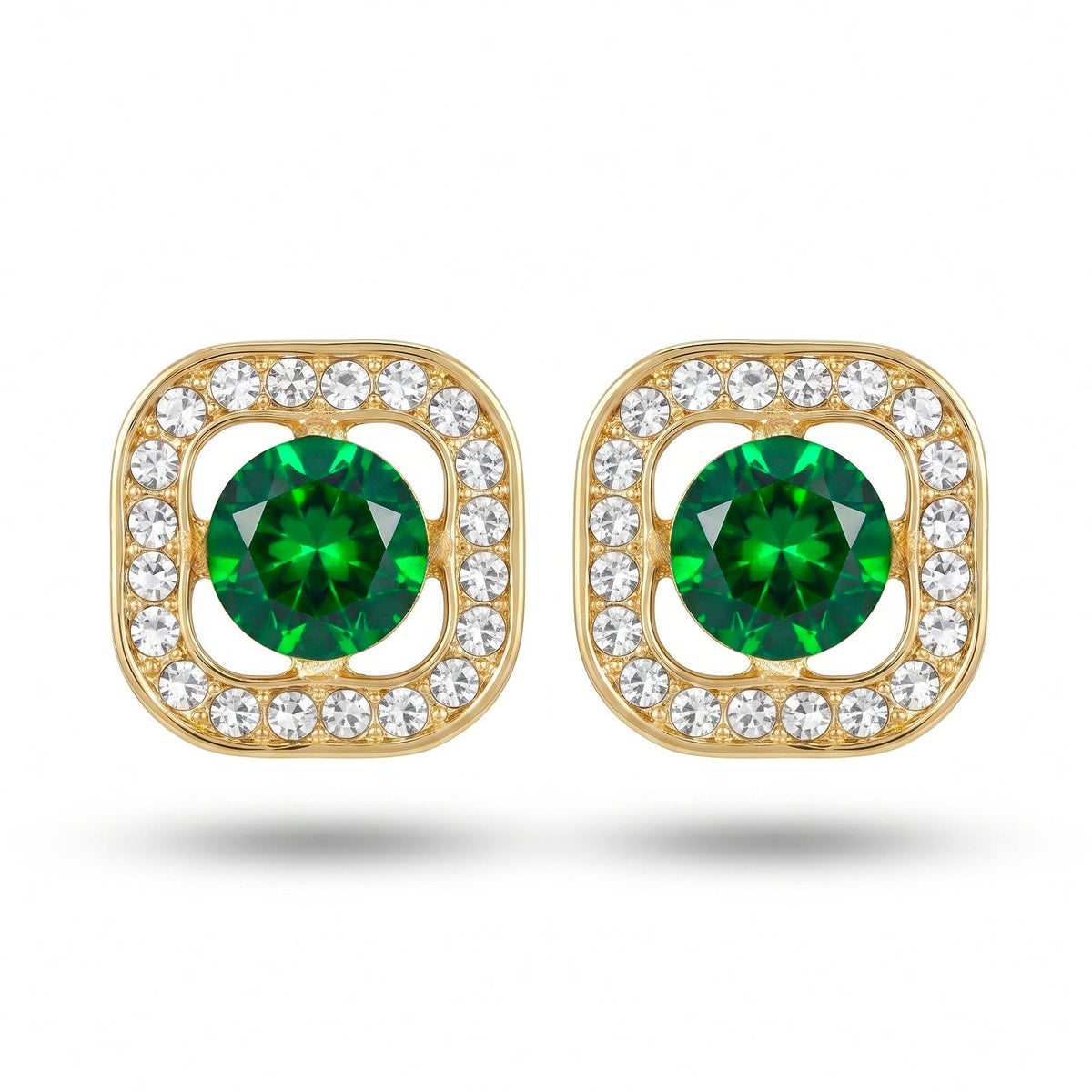 Desihi Earrings Anti-Tarnish Emerald Square Studs