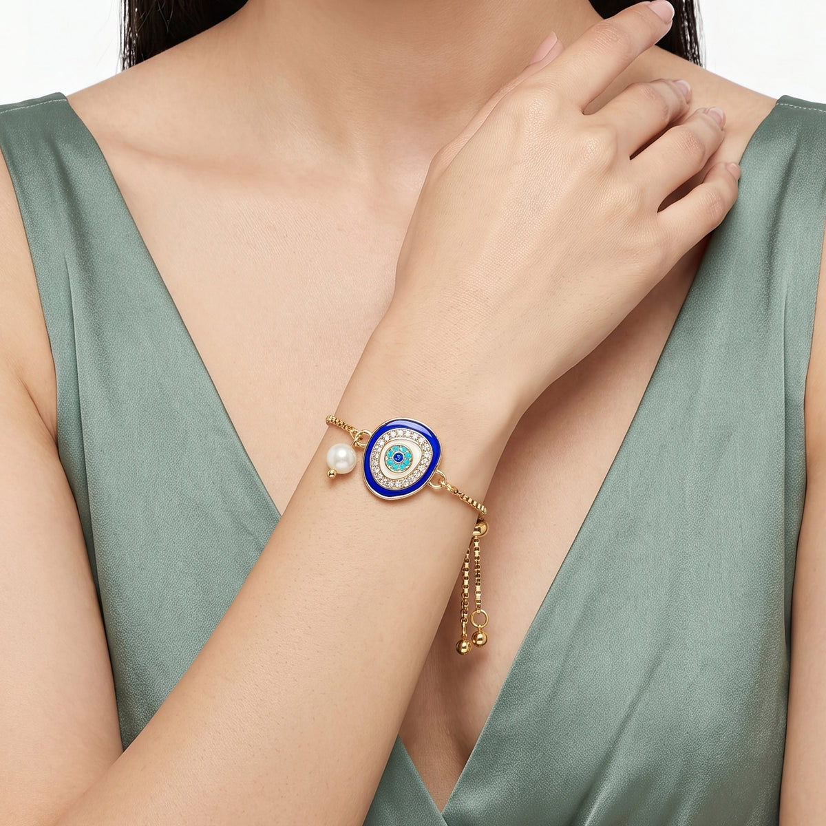 Desihi Bracelet Anti-Tarnish Gold Plated Chain With Evil Eye (Adjustable Size)