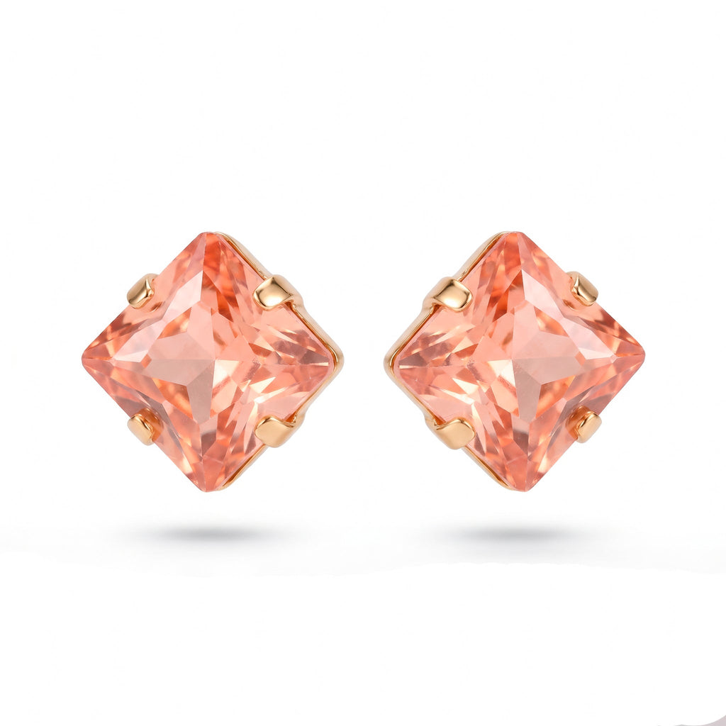 Desihi Earrings Anti-Tarnish Peach Crystal Square Studs