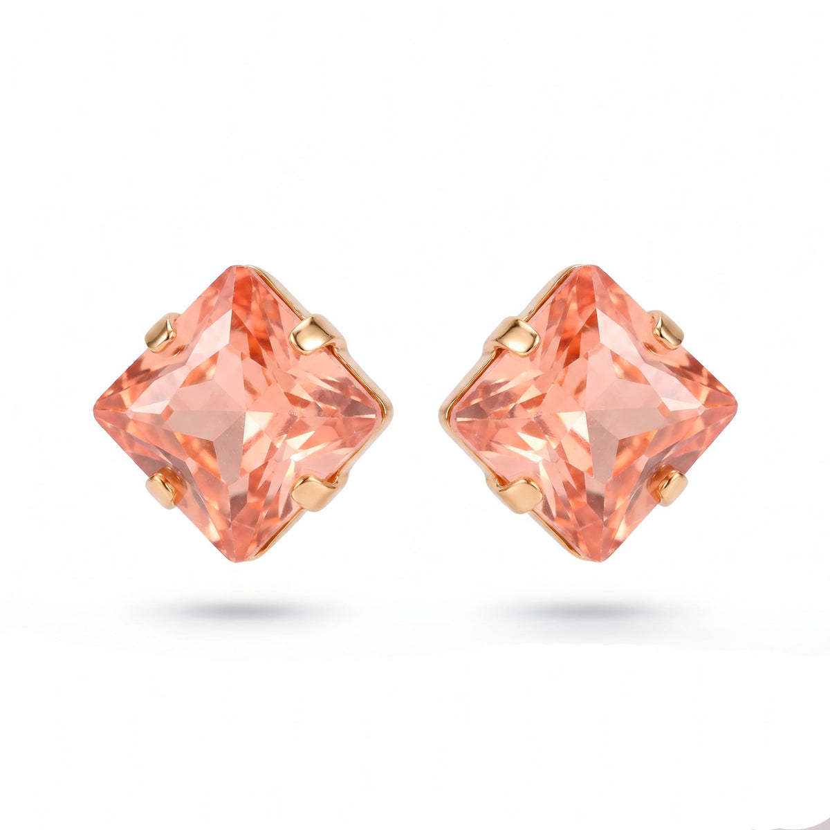 Desihi Earrings Anti-Tarnish Peach Crystal Square Studs