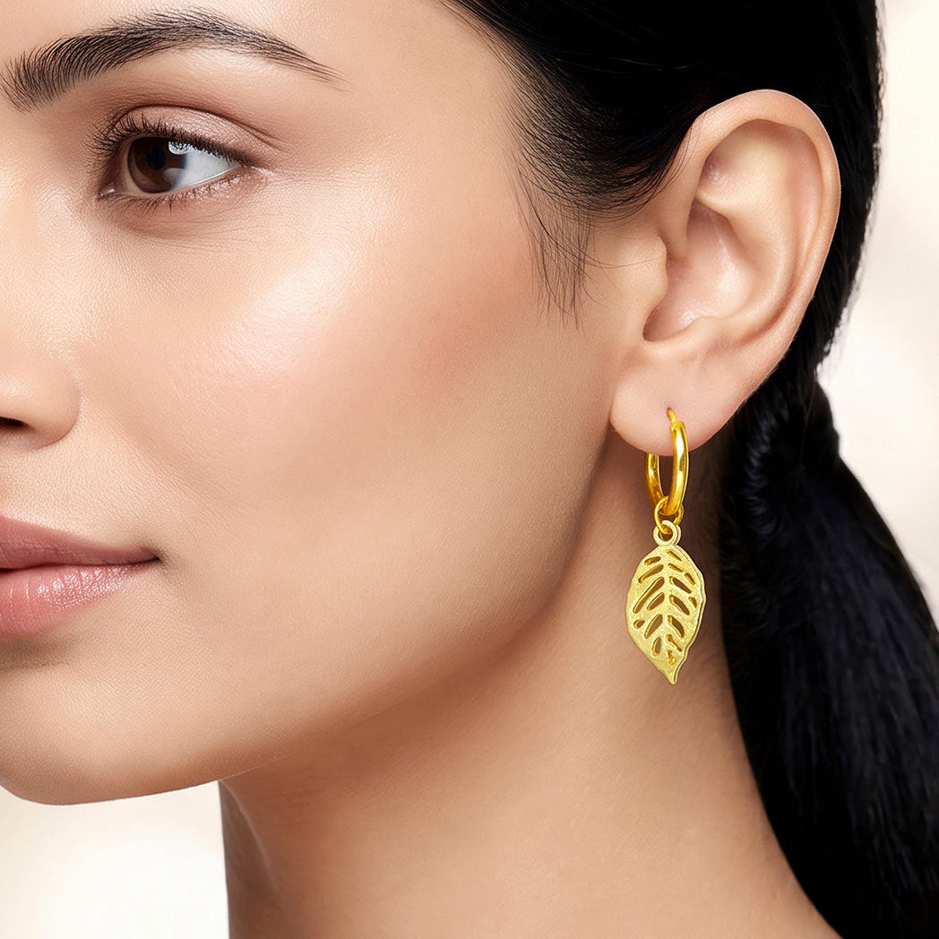 Desihi Earrings Anti-Tarnish Gold Plated Leaf Danglers