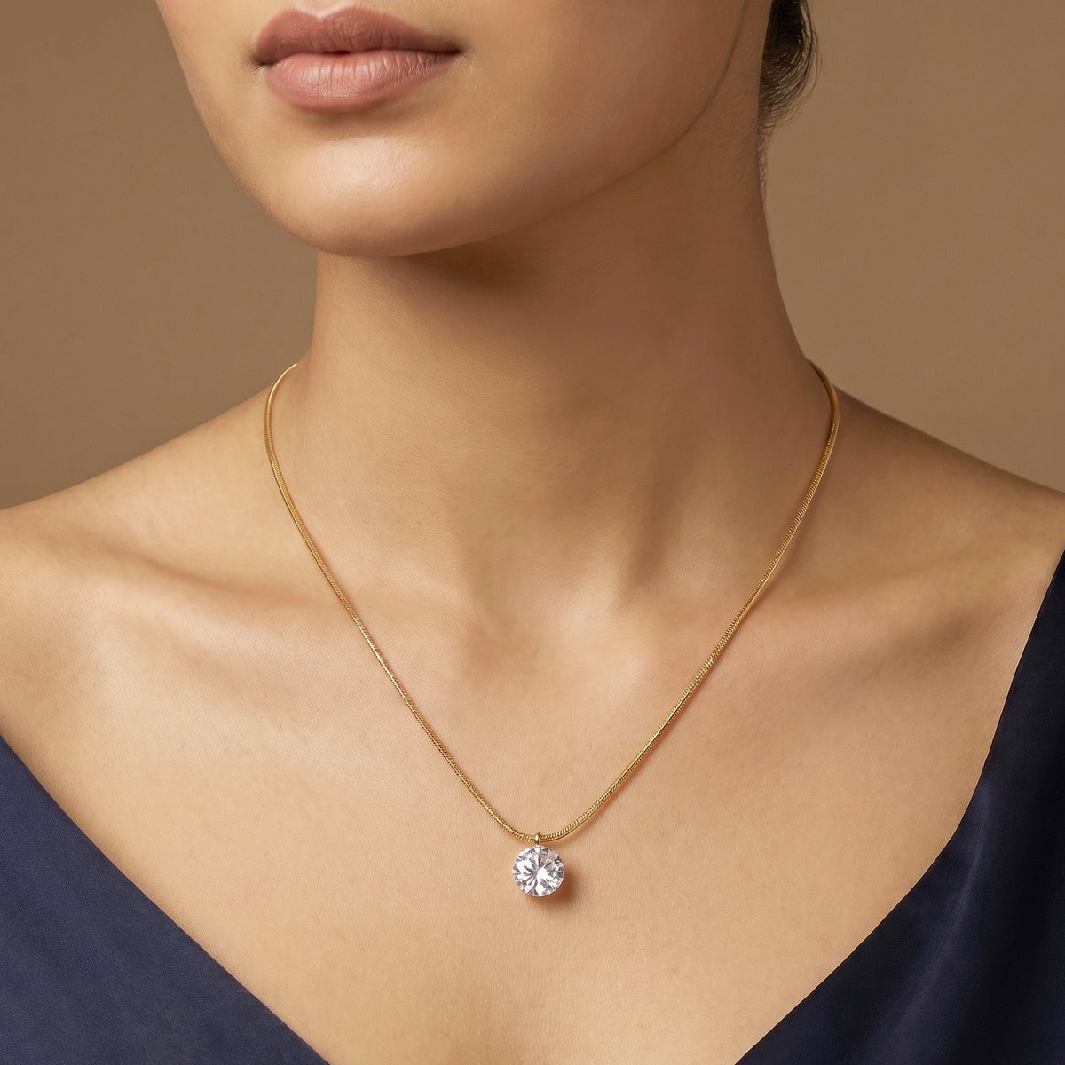 Anti-Tarnish Gold Plated Snake Chain Solitaire Pendant