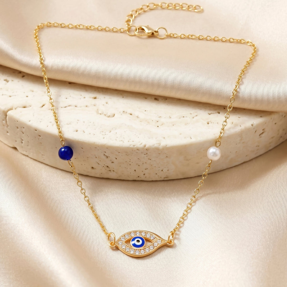 Desihi Necklace Anti-Tarnish Gold Plated Evil Eye Pearl Pendant
