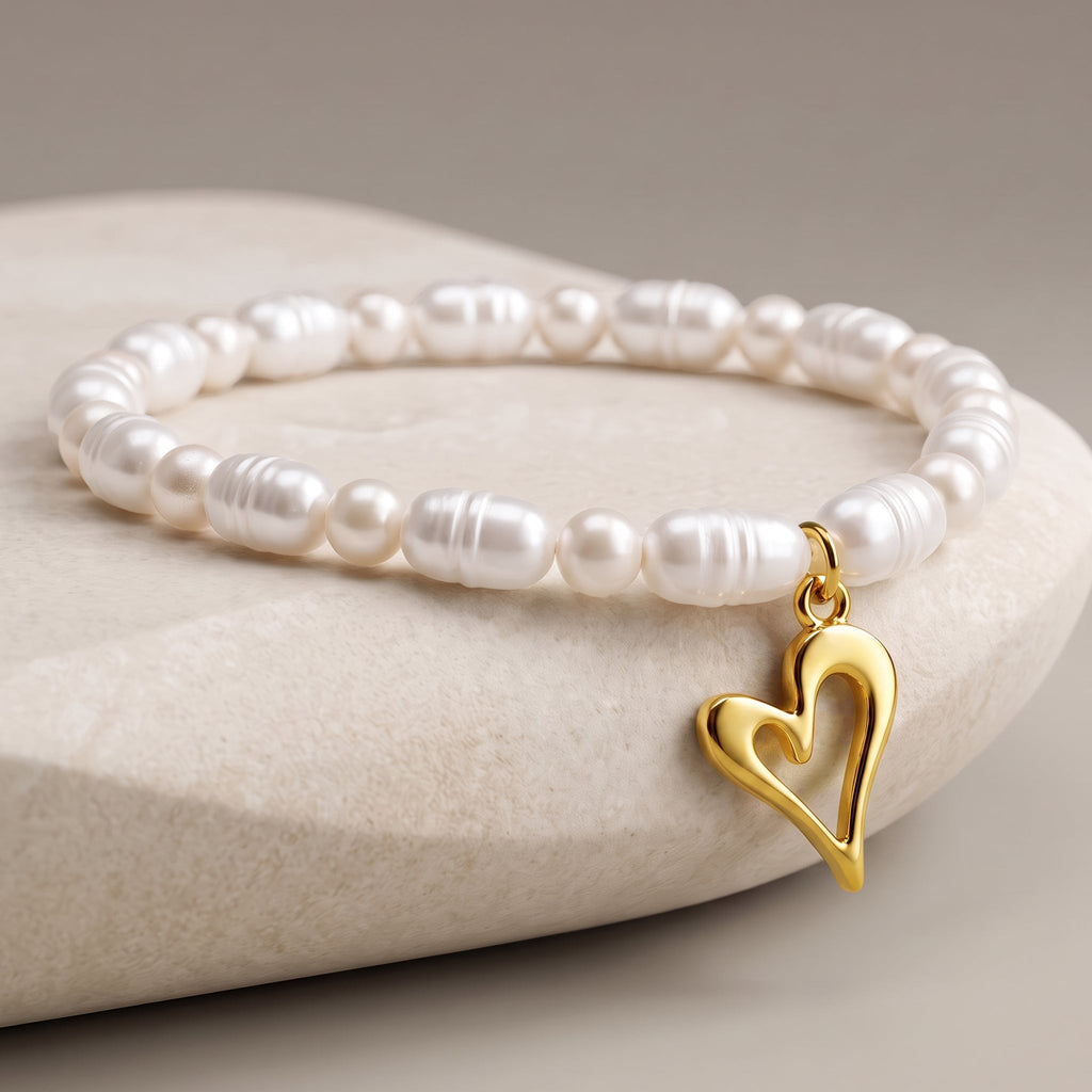 Desihi Bracelet Anti-Tarnish Baroque Pearl Heart (Adjustable Size)