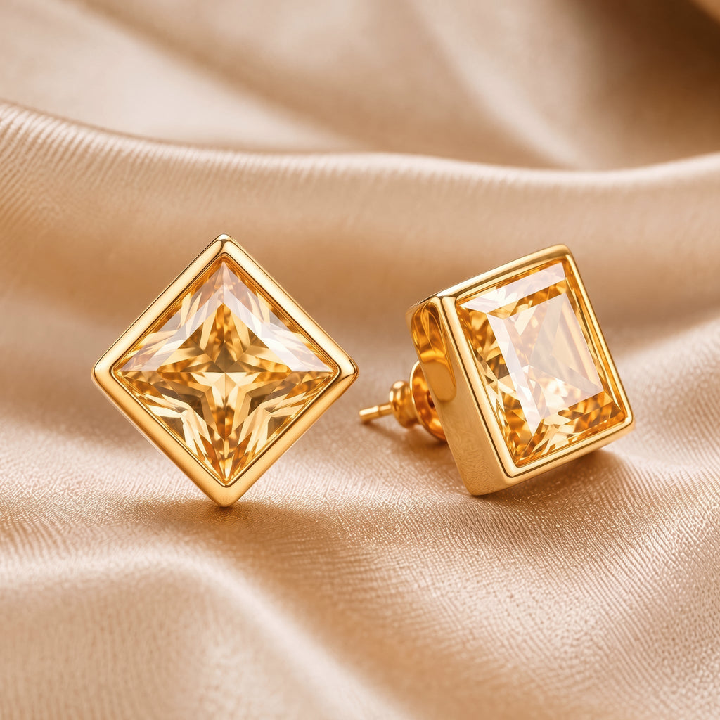 Desihi Earrings Anti-Tarnish Amber Square Crystal