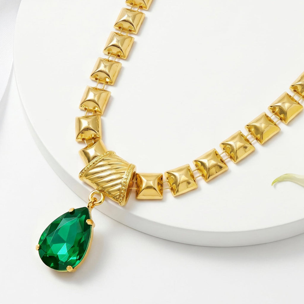 Desihi Necklace Anti-Tarnish Gold Plated Emerald Drop