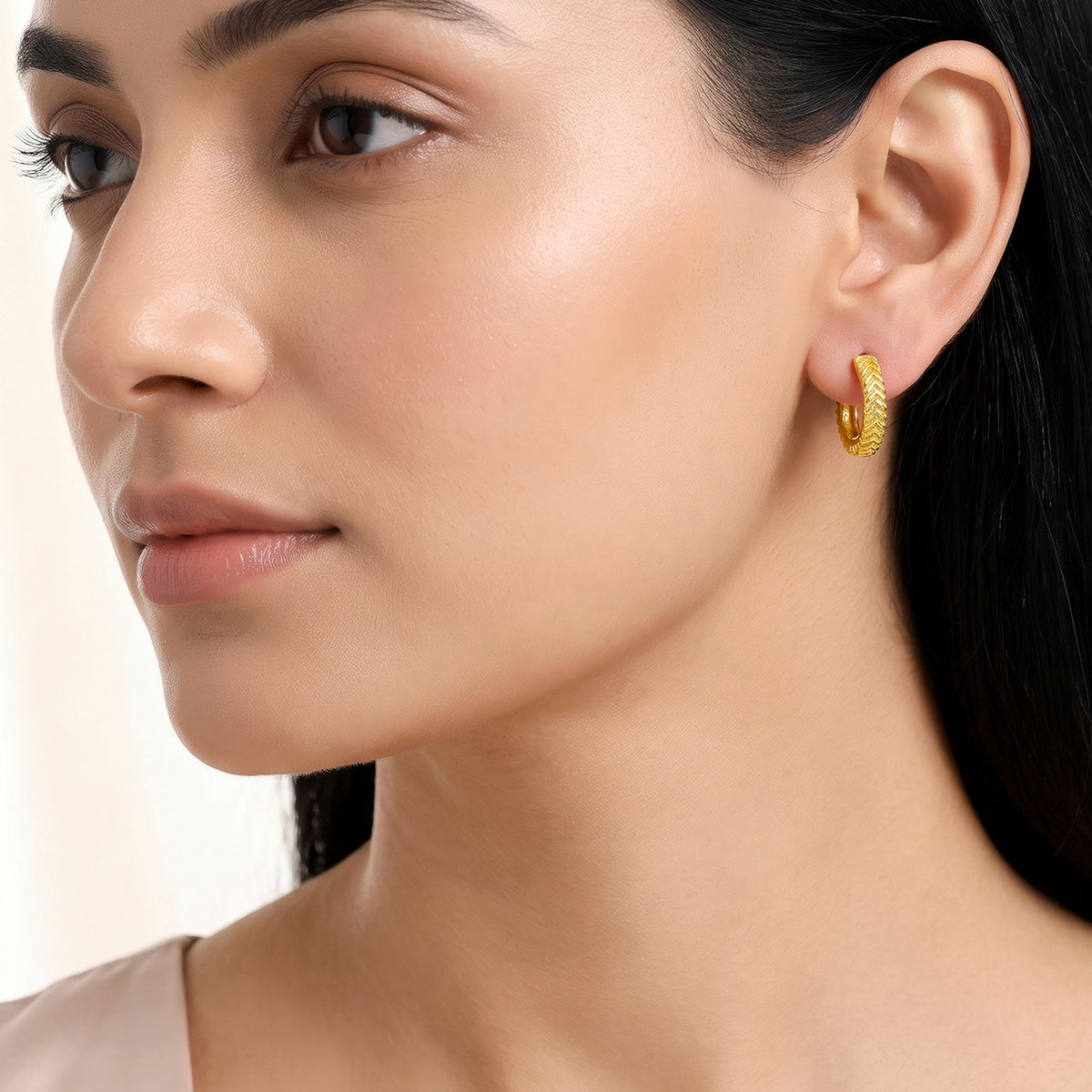 Desihi Earrings Anti-Tarnish Gold Plated Chevron Huggies