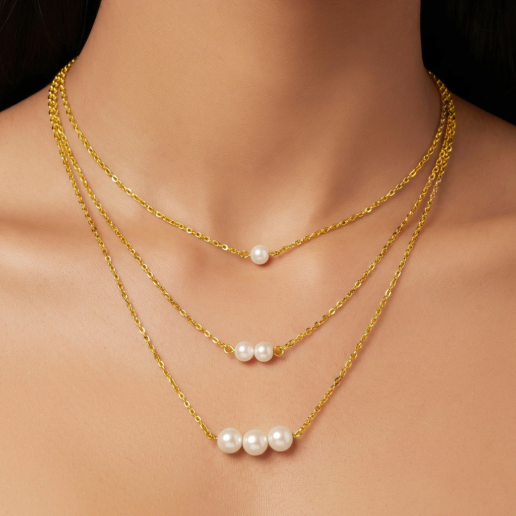 Desihi Necklace Anti-Tarnish Gold Plated Multilayered Pearls Set