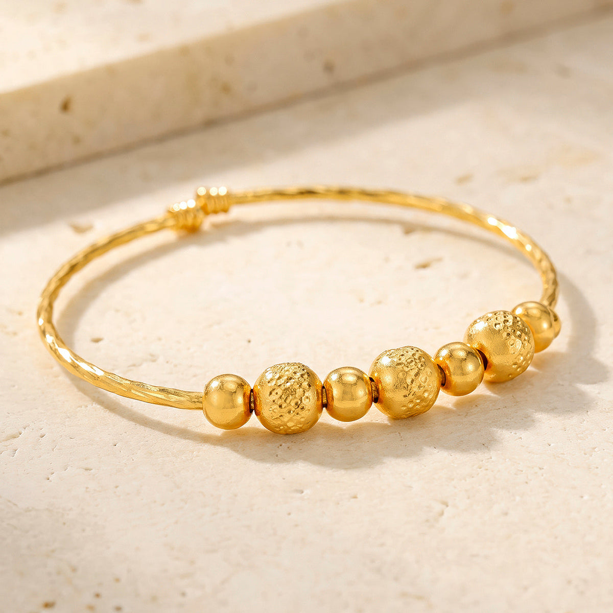 Desihi Bracelet Anti-Tarnish Twisted Bead Bangle (Adjustable Size)
