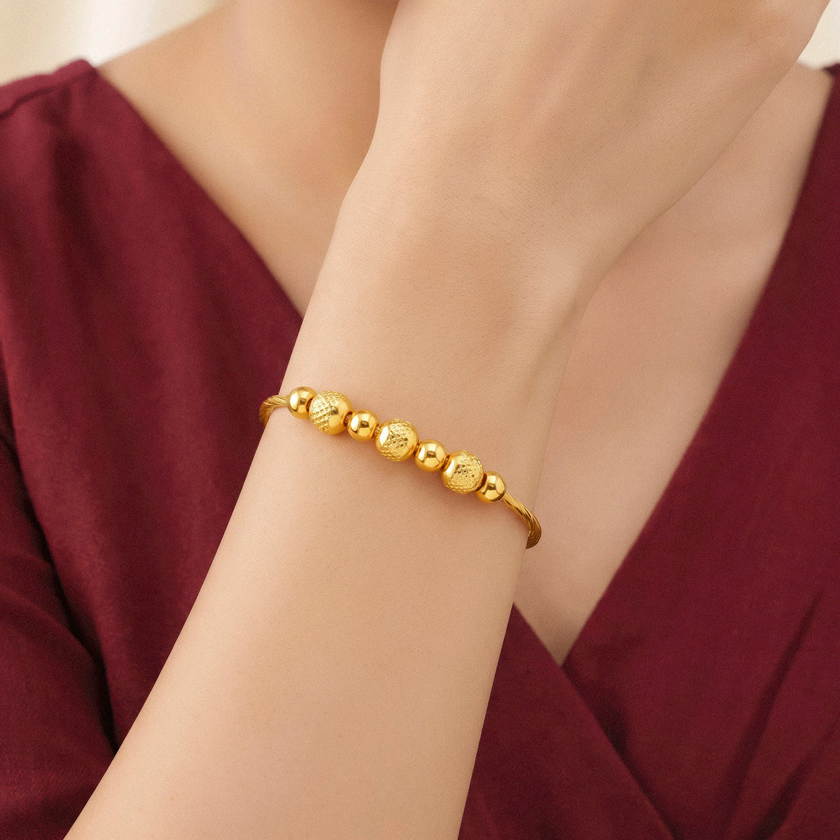 Desihi Bracelet Anti-Tarnish Twisted Bead Bangle (Adjustable Size)