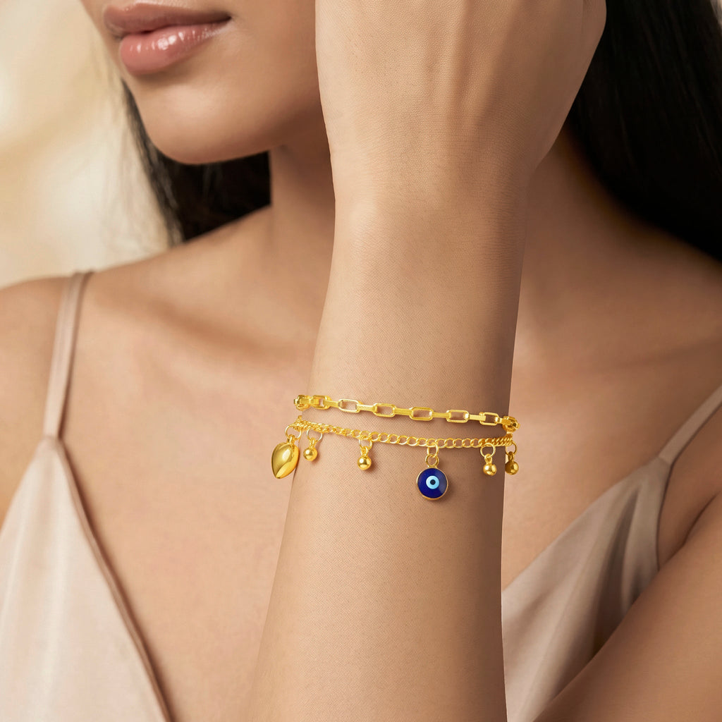 Desihi Bracelet Anti-Tarnish Layered Golden Heart Charms (Adjustable Size)