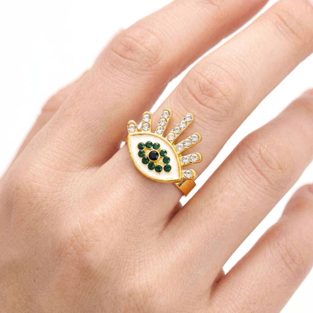 Desihi Ring Anti-Tarnish Evil Eye Green (Adjustable Size)