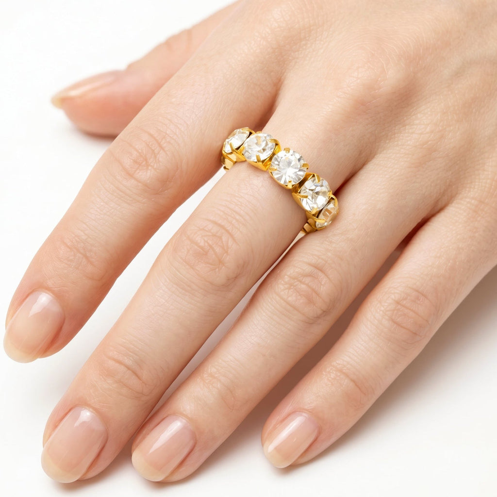 Desihi Ring Anti-Tarnish Stretch Rhinestone Tennis (Adjustable Size)